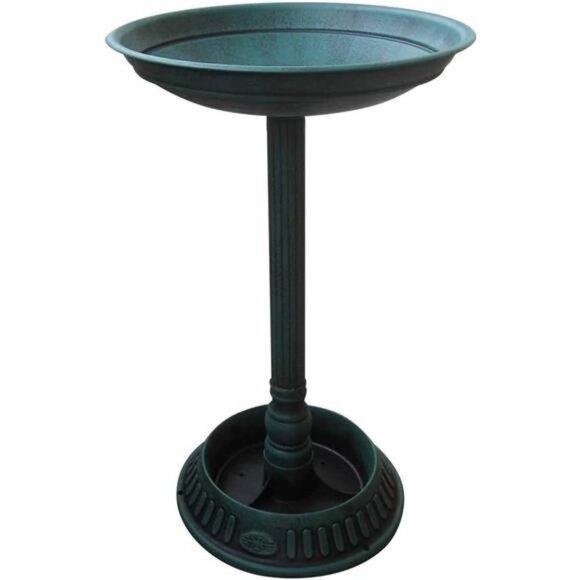 Plastic Outdoor Decor for Garden, Patio, Deck, Porch-Green Birdbath with Planter - Picture 1 of 4